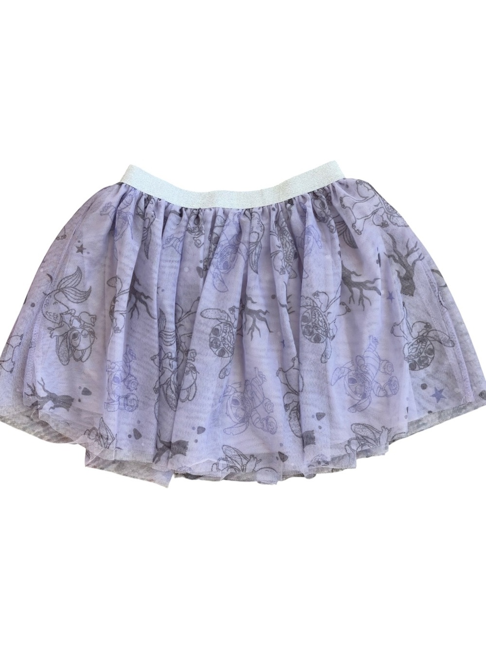 Disney Lilo and Stitch Kids Purple Tulle Pull-On Skirt Glitter Waistband. 6X.